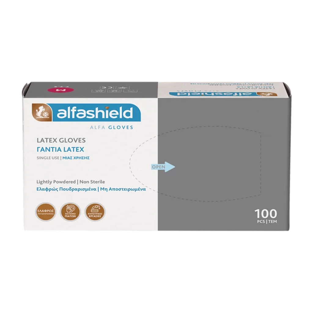 ALFASHIELD - Εξεταστικά Γάντια Latex με πούδρα XL - 100τμχ